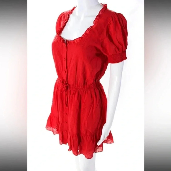 Alice + Olivia Avi Ruffle Swiss Dot Red Mini Dress - Size 4 - Picture 8 of 13